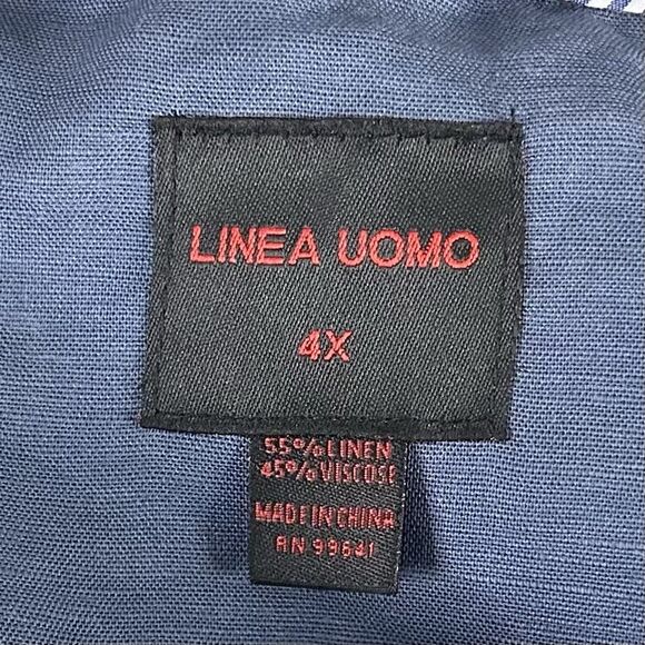NWT Linea Uomo 4X Linen Blend Shirt Indigo Chambray Blue Gray Short Sleeve - Picture 3 of 5